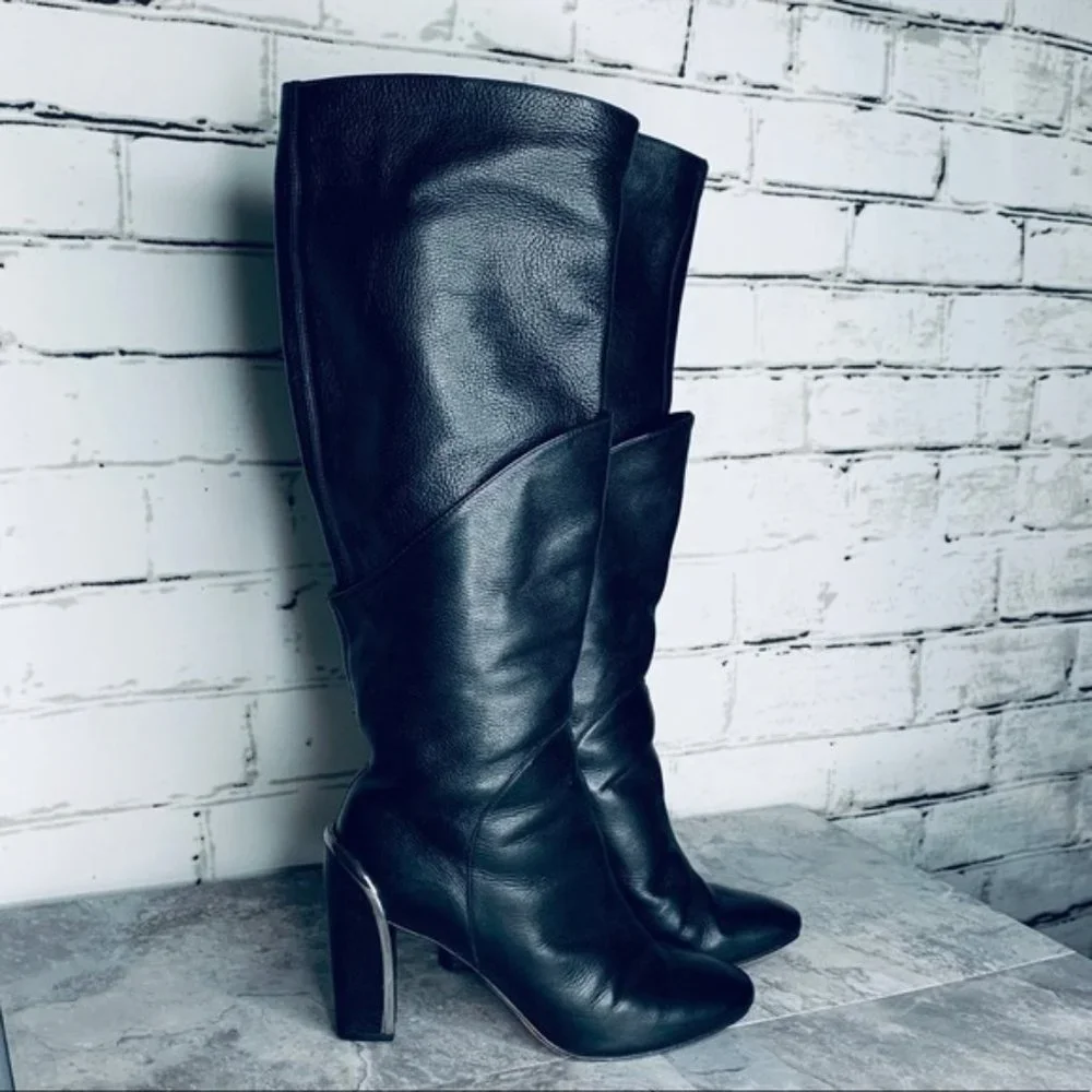 Diane Von Furstenberg Grace Leather Black Boots - Picture 1 of 4